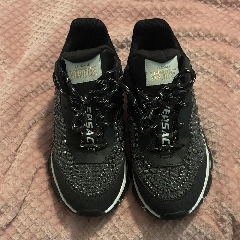 Versace Black and Gray Embellished Sneakers
